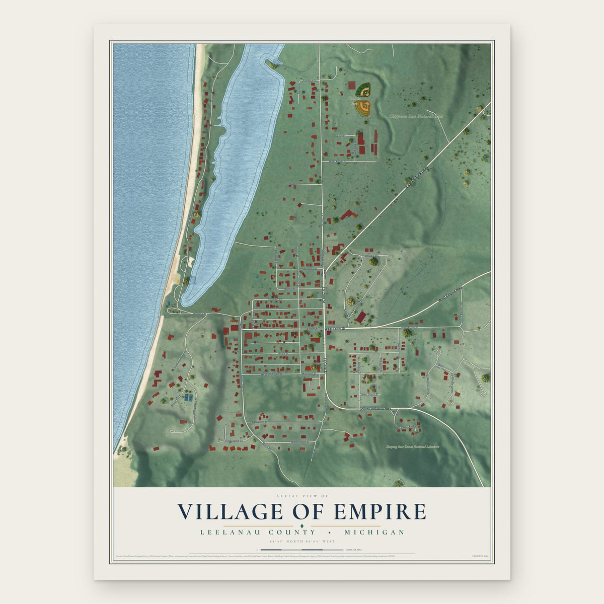 Empire, Michigan map print, the full design