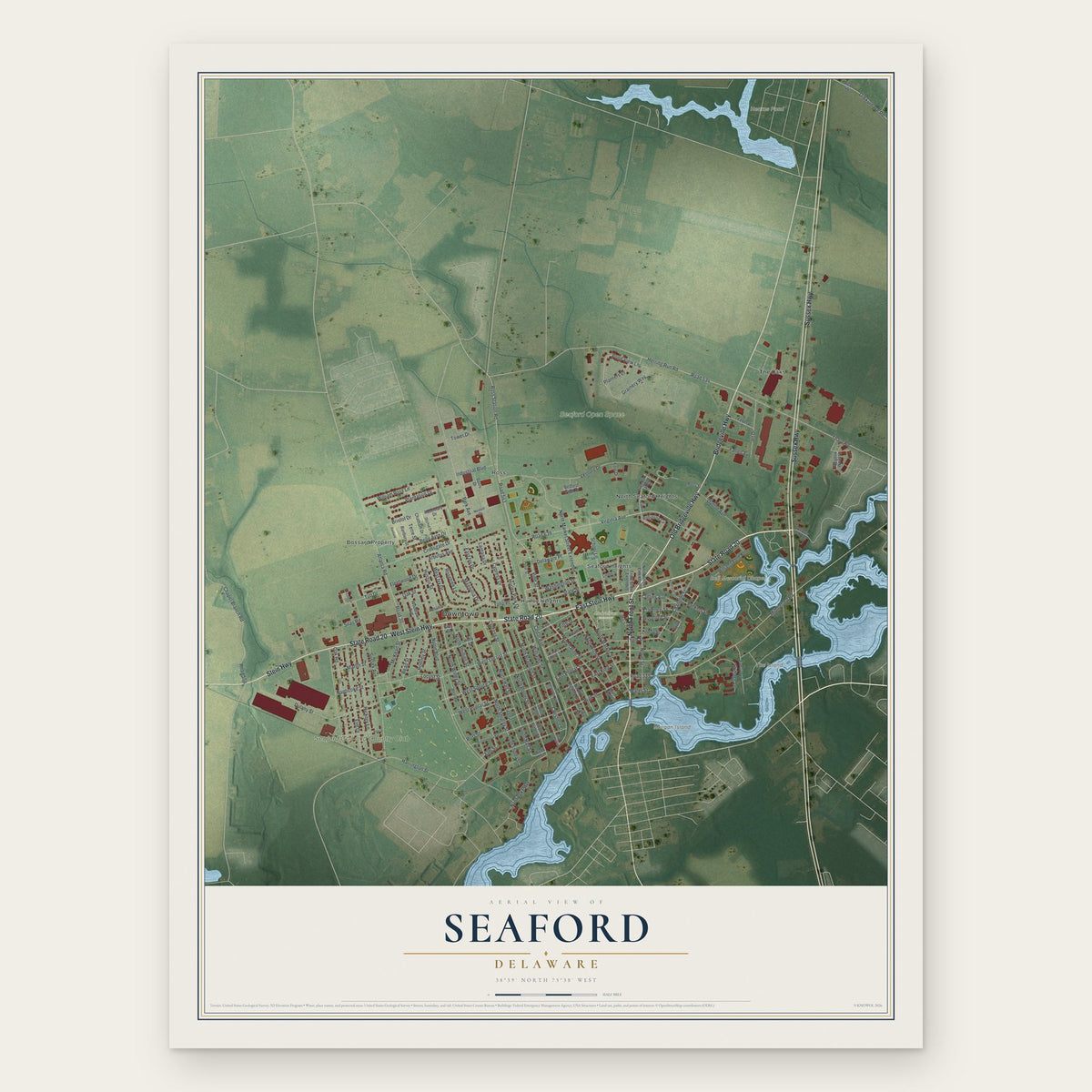 Seaford, Delaware map print, the full design
