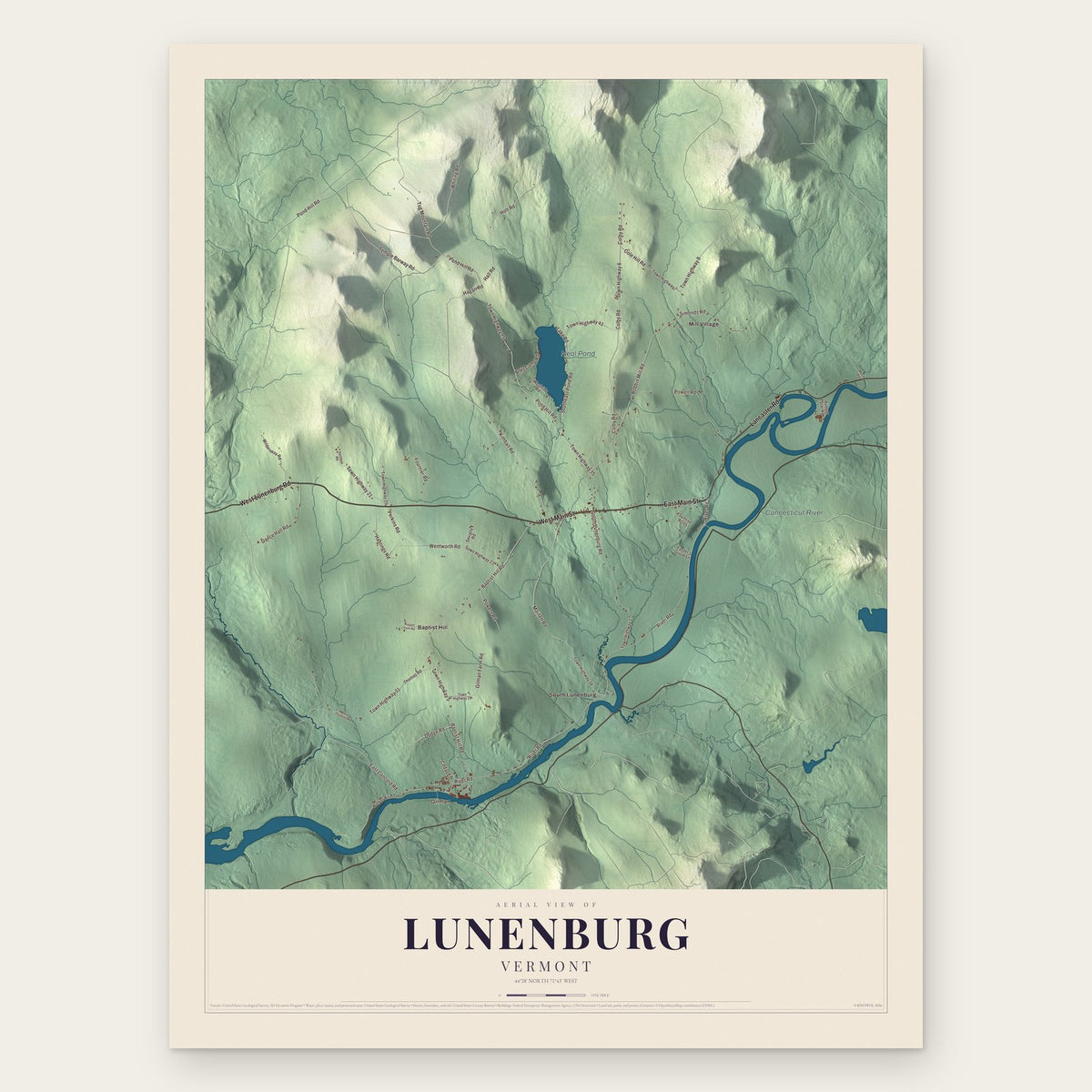 Lunenburg, Vermont map print, the full design