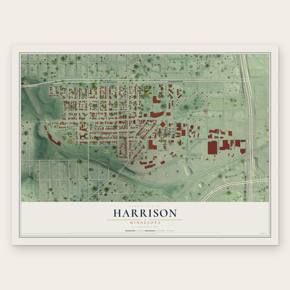 Harrison, Minnesota map print, the full design
