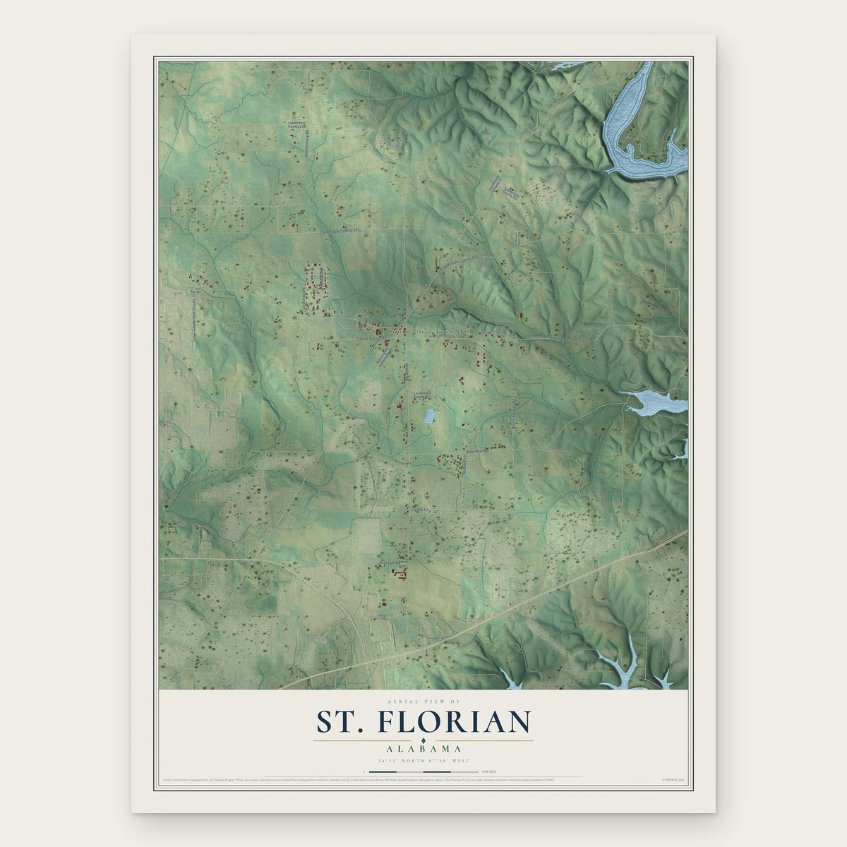 St. Florian, Alabama map print, the full design