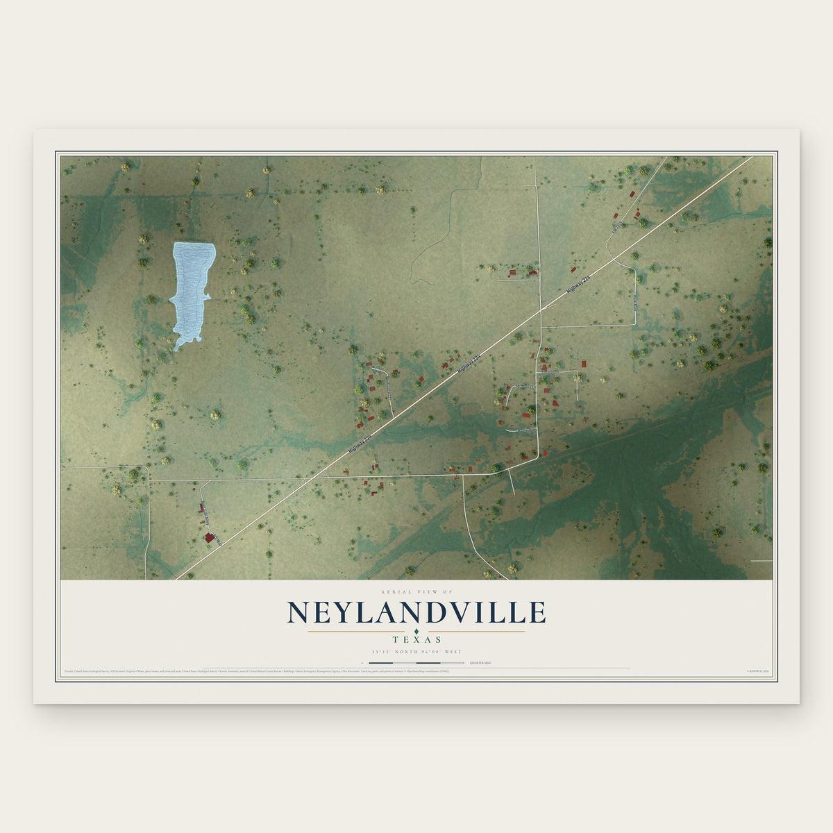 Neylandville, Texas map print, the full design