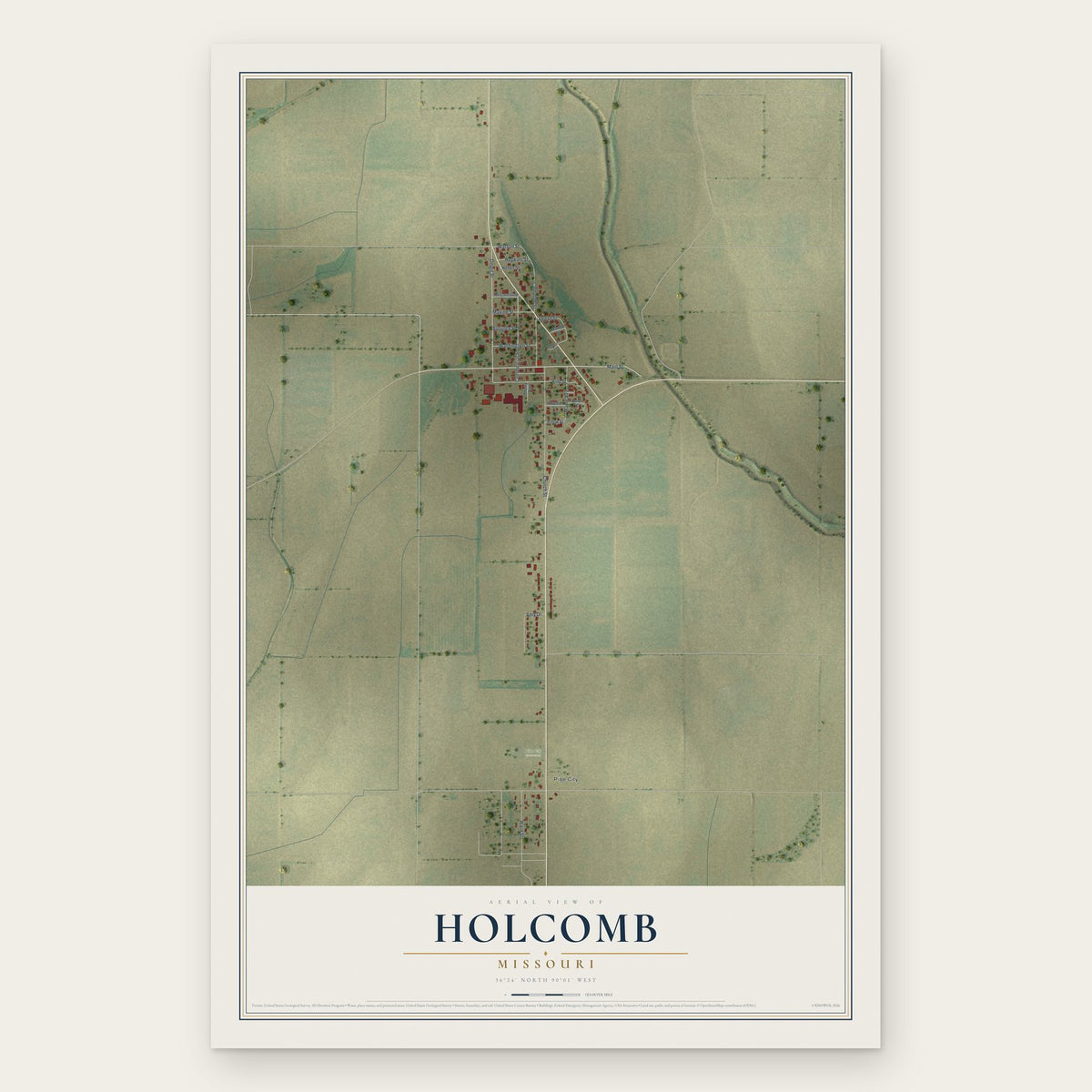 Holcomb, Missouri map print, the full design