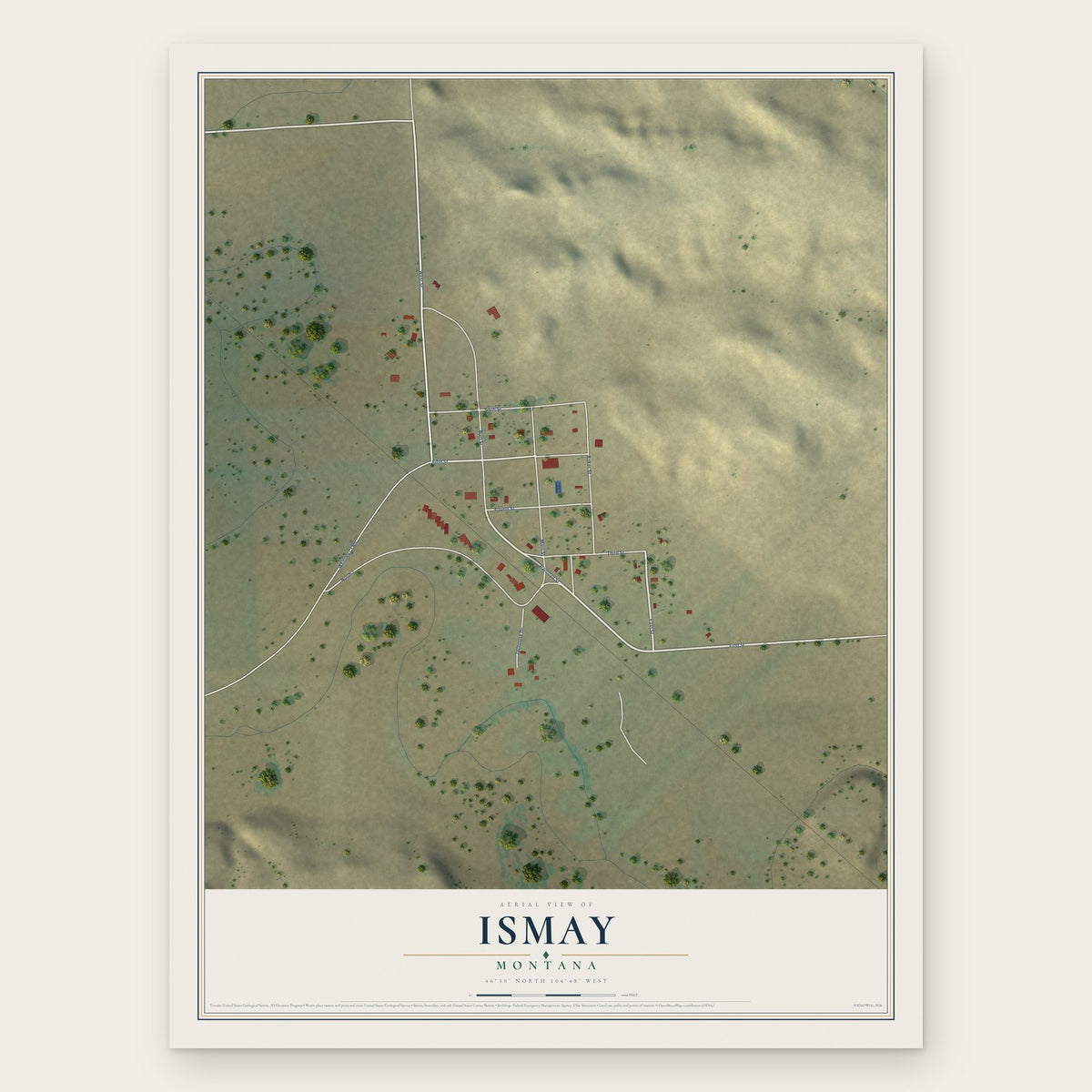 Ismay, Montana map print, the full design