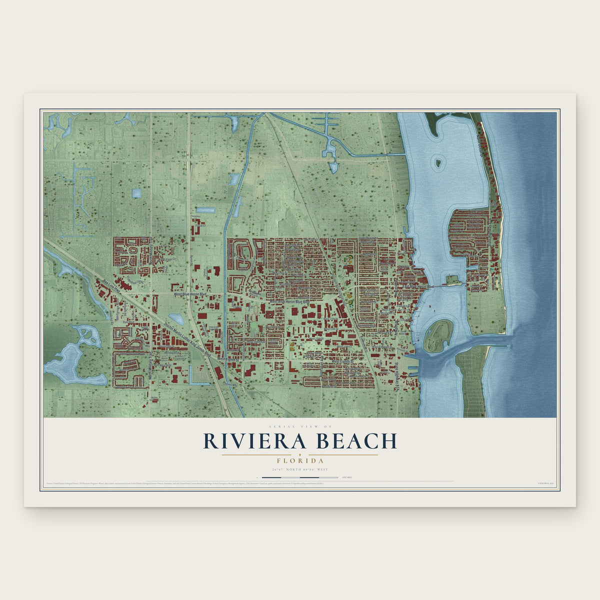 Riviera Beach, Florida map print, the full design