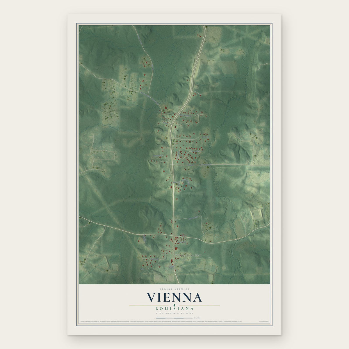 Vienna, Louisiana map print, the full design