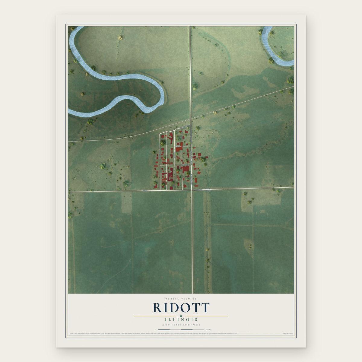 Ridott, Illinois map print, the full design
