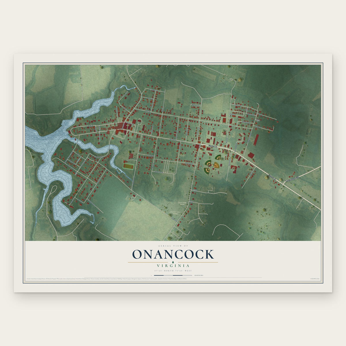 Onancock, Virginia map print, the full design