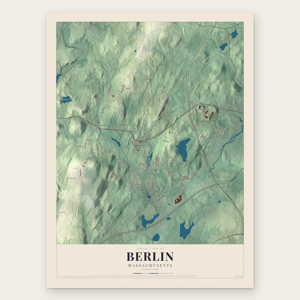 Berlin, Massachusetts map print, the full design