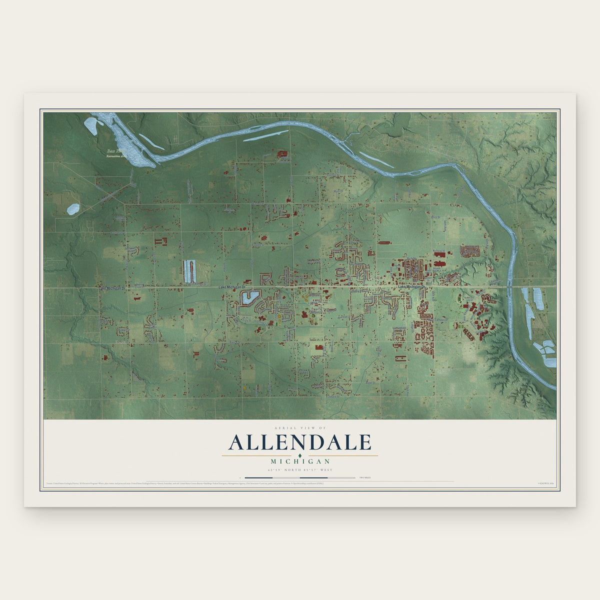 Allendale, Michigan map print, the full design