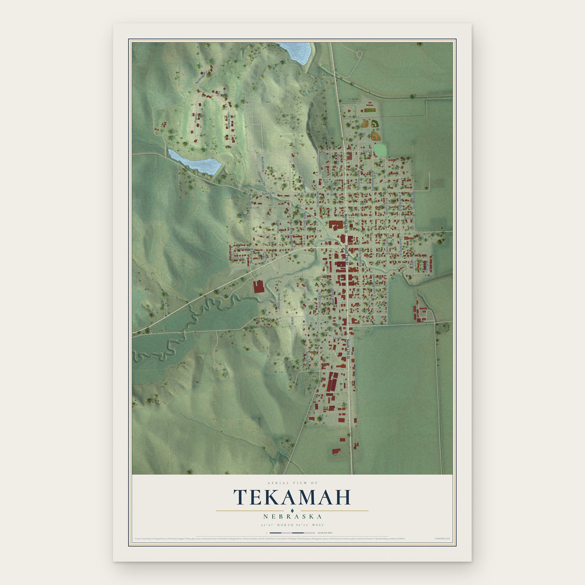 Tekamah, Nebraska map print, the full design
