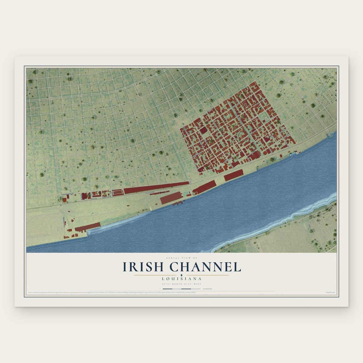 Irish Channel, Louisiana map print, the full design
