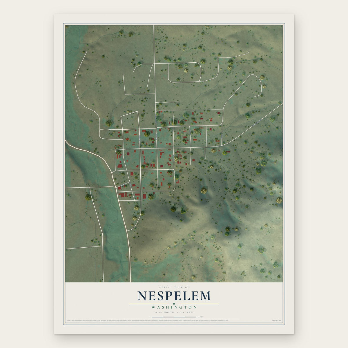 Nespelem, Washington map print, the full design