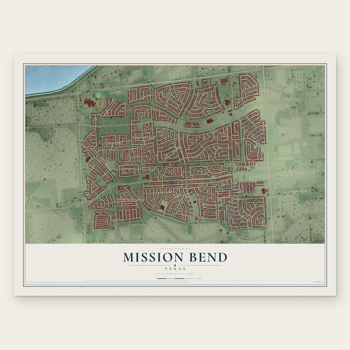 Mission Bend, Texas map print, the full design