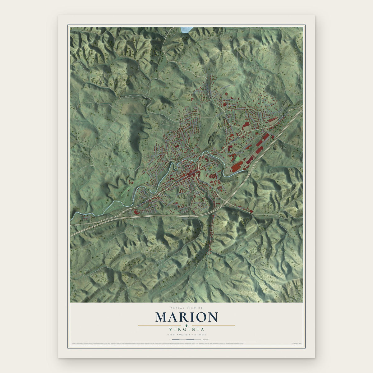 Marion, Virginia map print, the full design