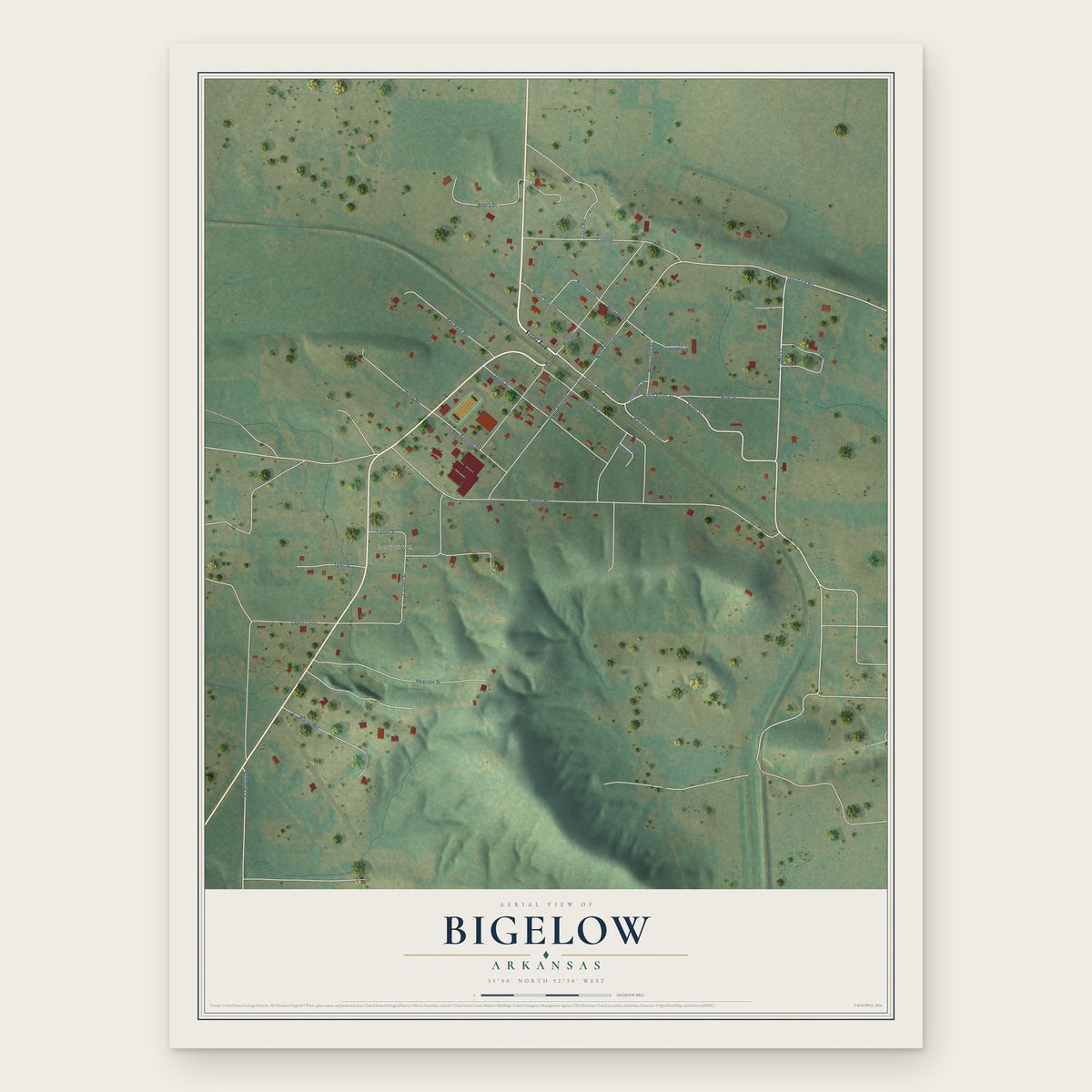 Bigelow, Arkansas map print, the full design