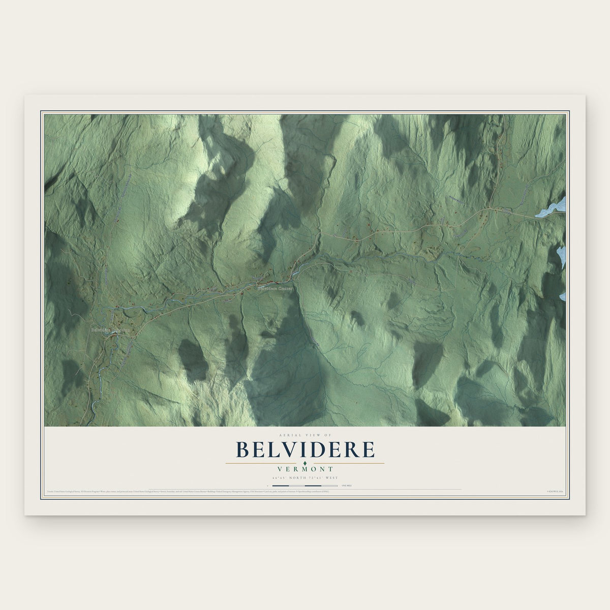 Belvidere, Vermont map print, the full design