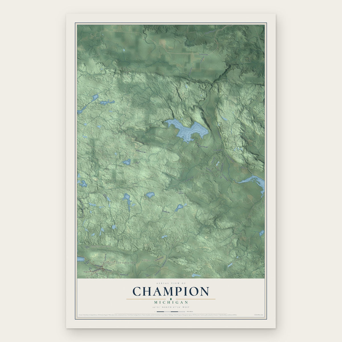 Champion, Michigan map print, the full design