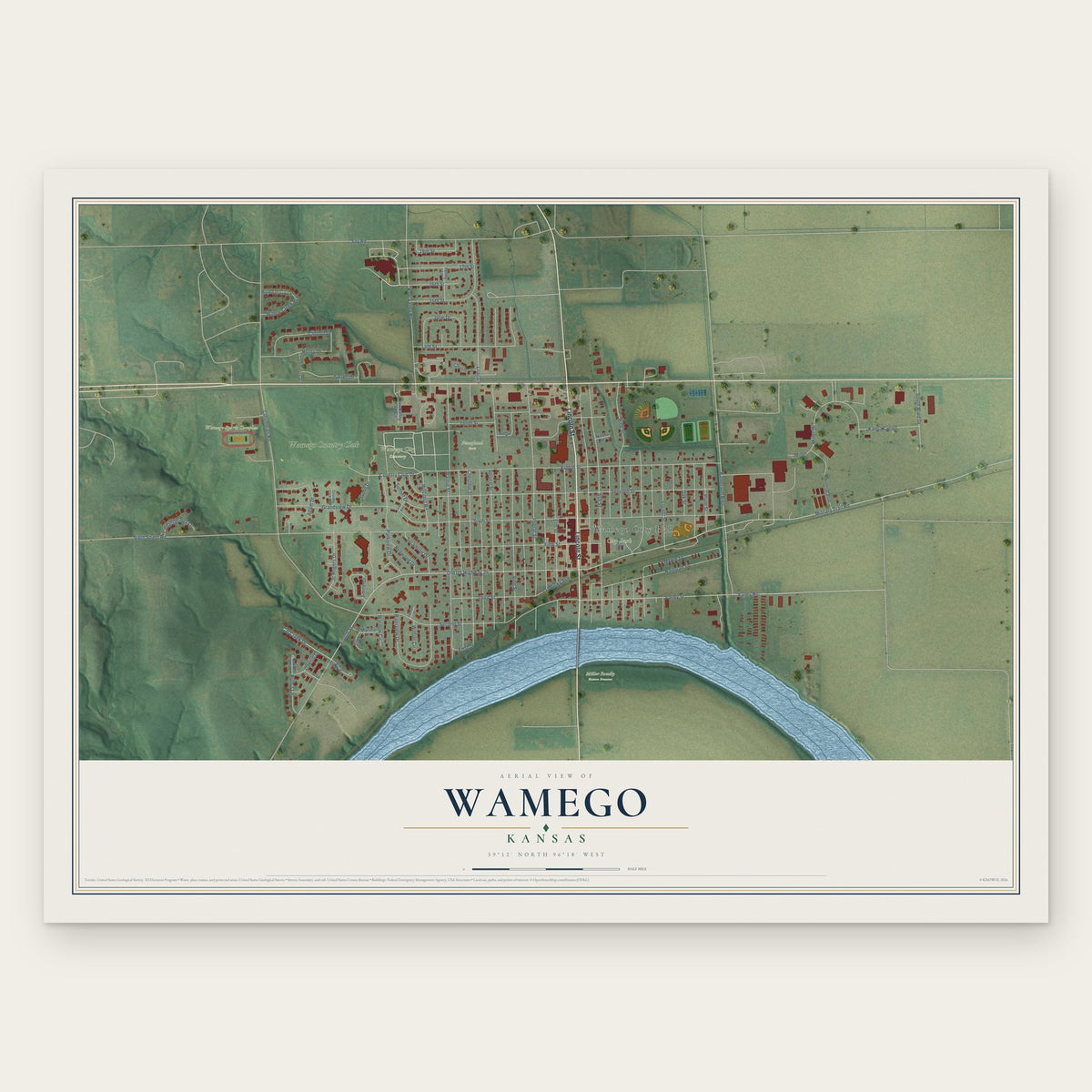 Wamego, Kansas map print, the full design