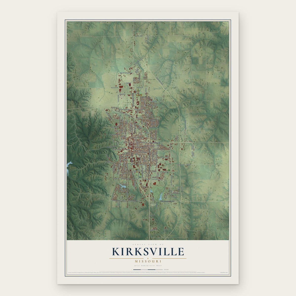Kirksville, Missouri map print, the full design