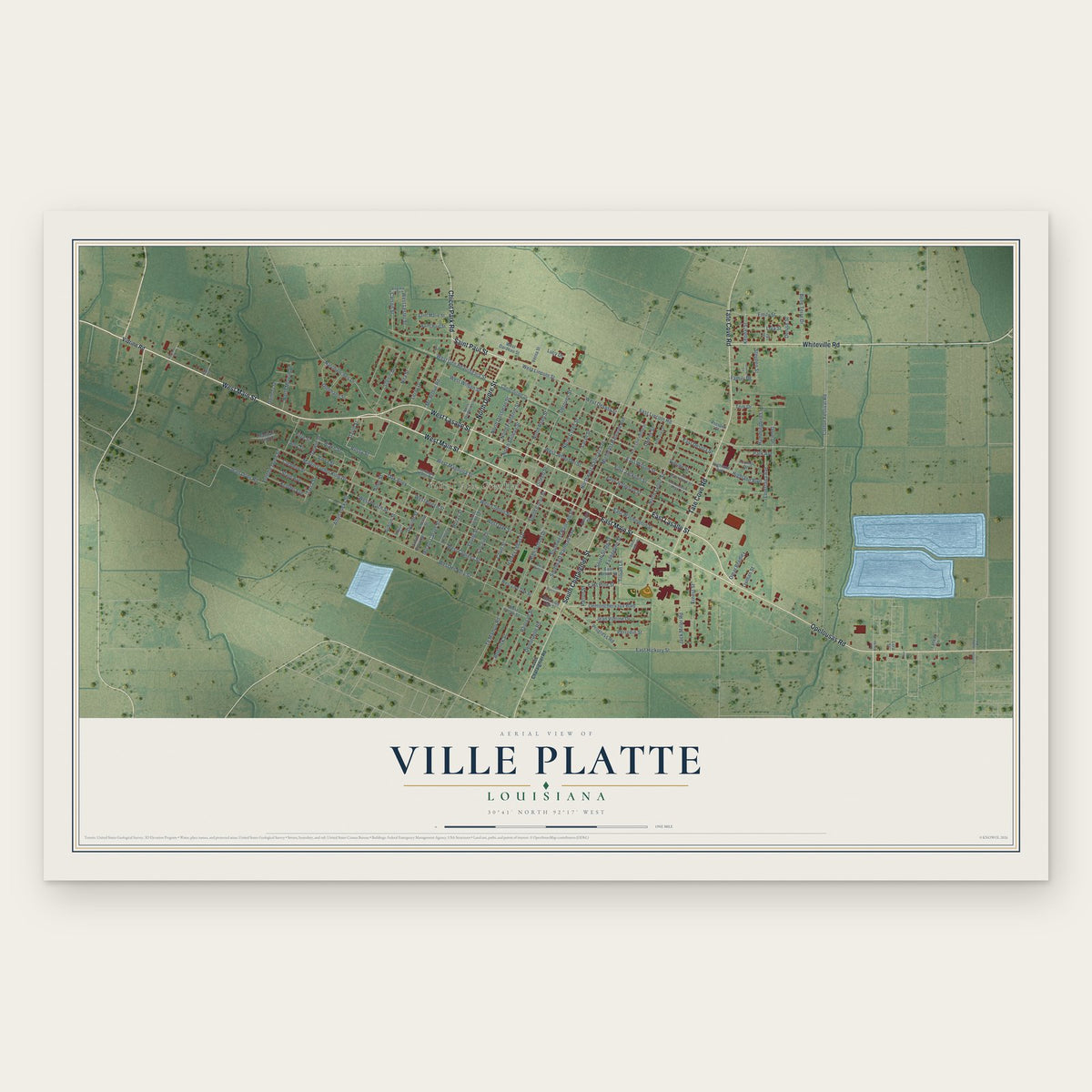 Ville Platte, Louisiana map print, the full design