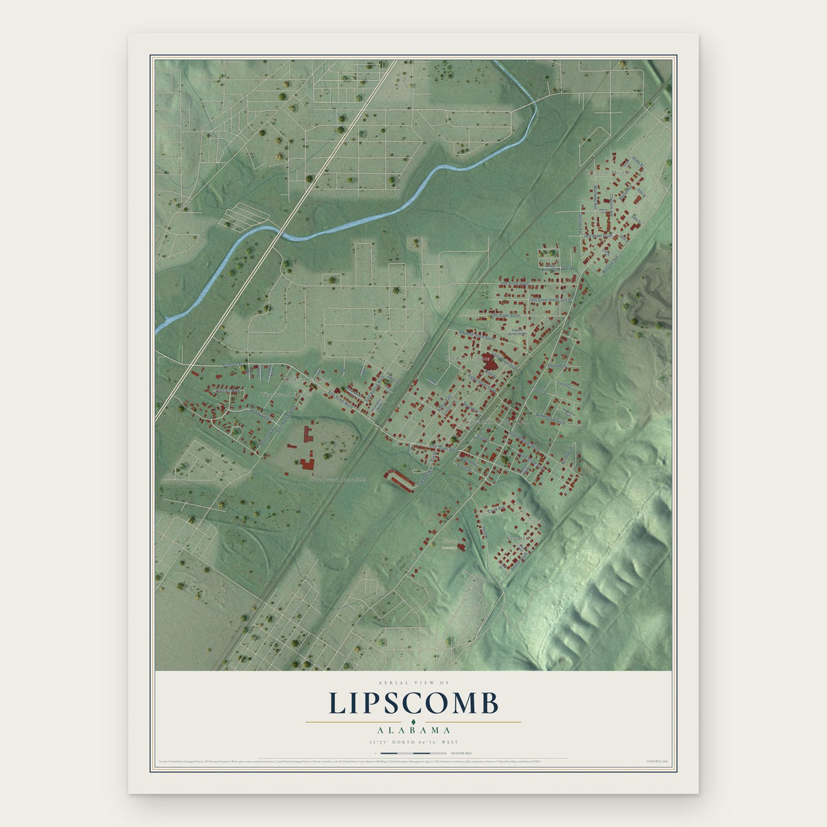 Lipscomb, Alabama map print, the full design