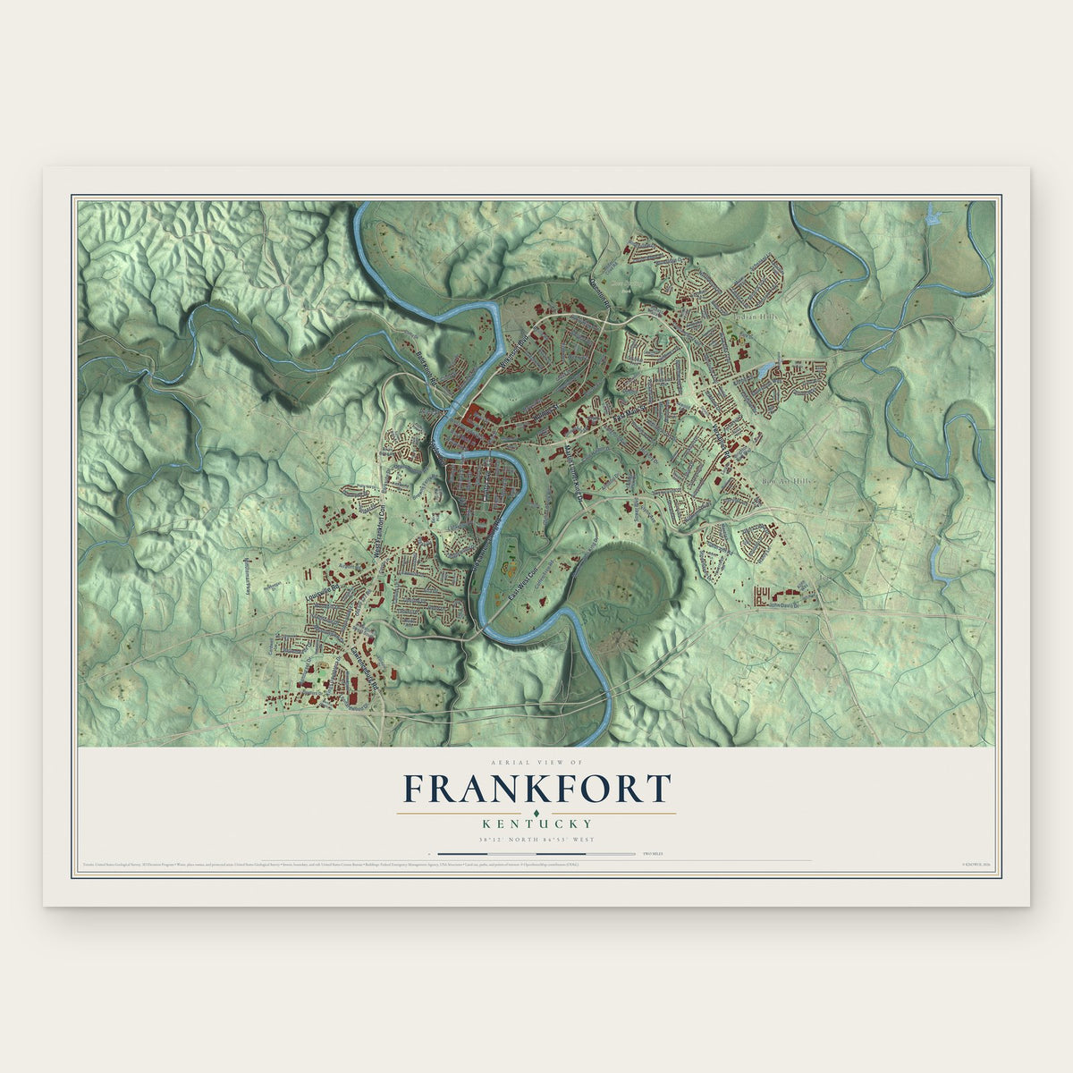 Frankfort, Kentucky map print, the full design