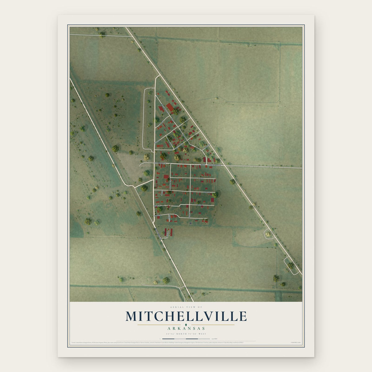 Mitchellville, Arkansas map print, the full design