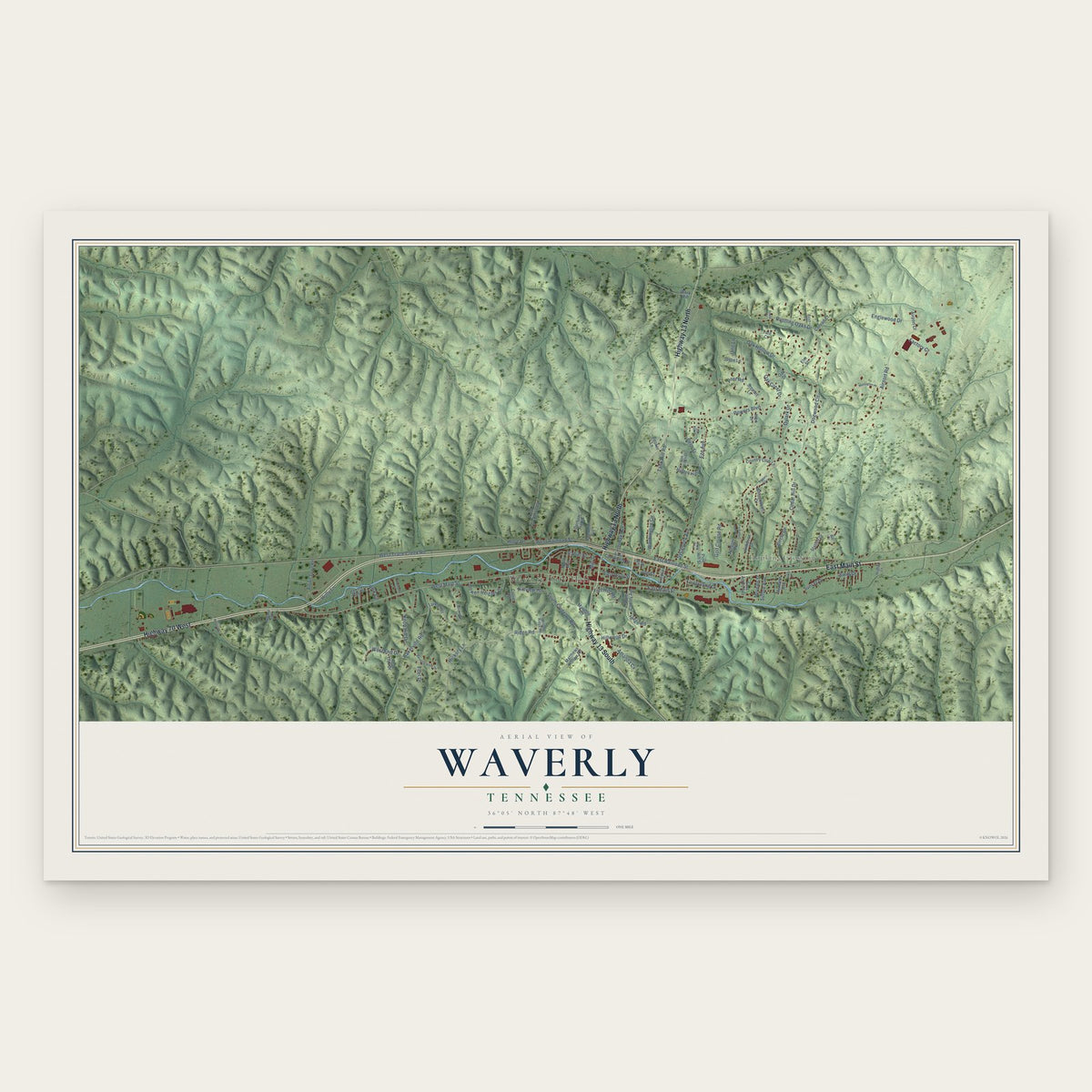 Waverly, Tennessee map print, the full design