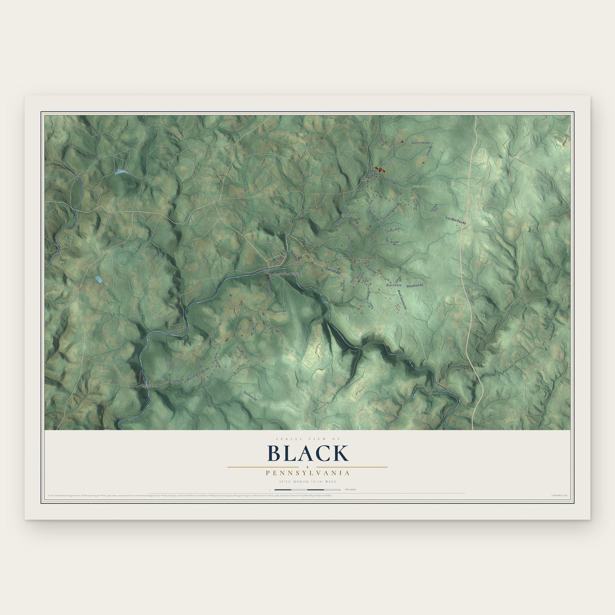 Black, Pennsylvania map print, the full design