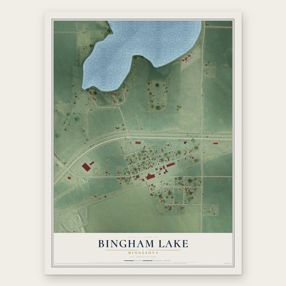 Bingham Lake, Minnesota map print, the full design
