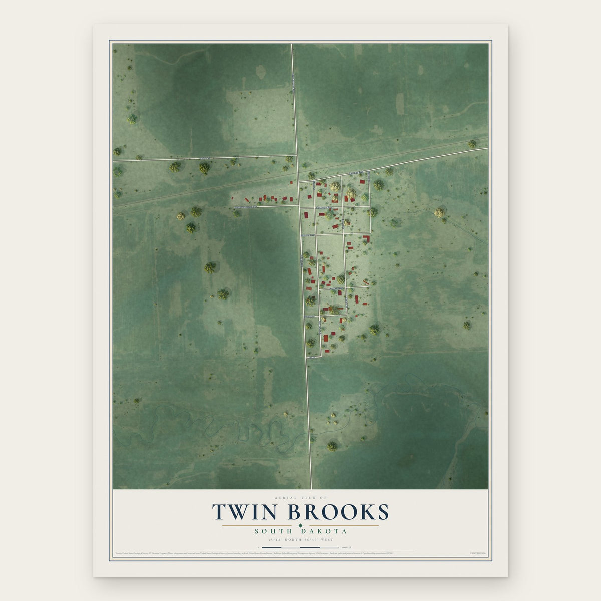 Twin Brooks, South Dakota map print, the full design
