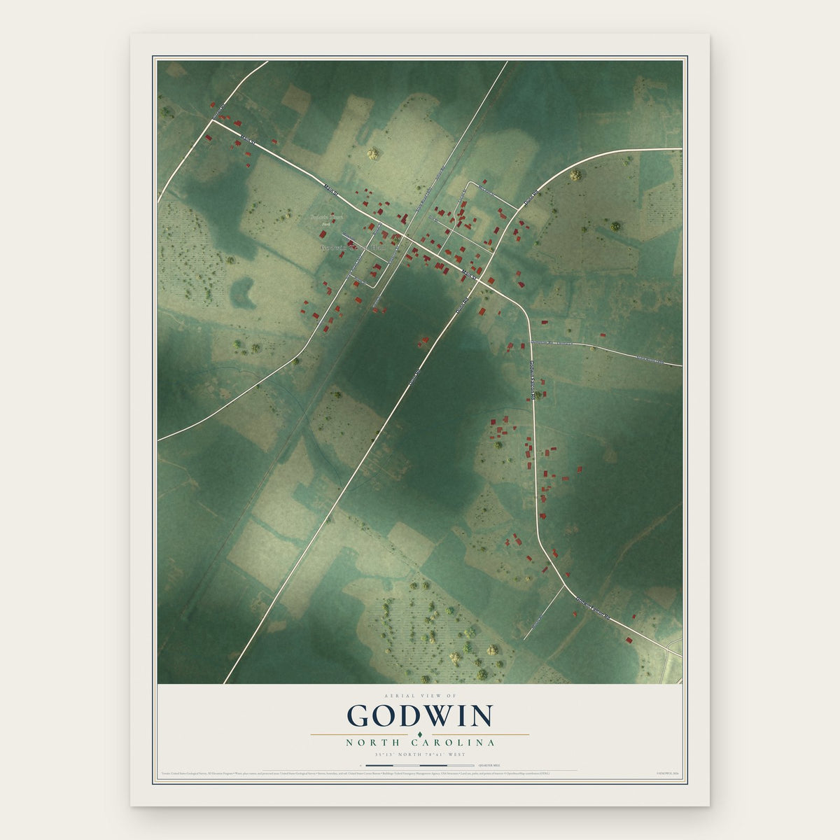 Godwin, North Carolina map print, the full design