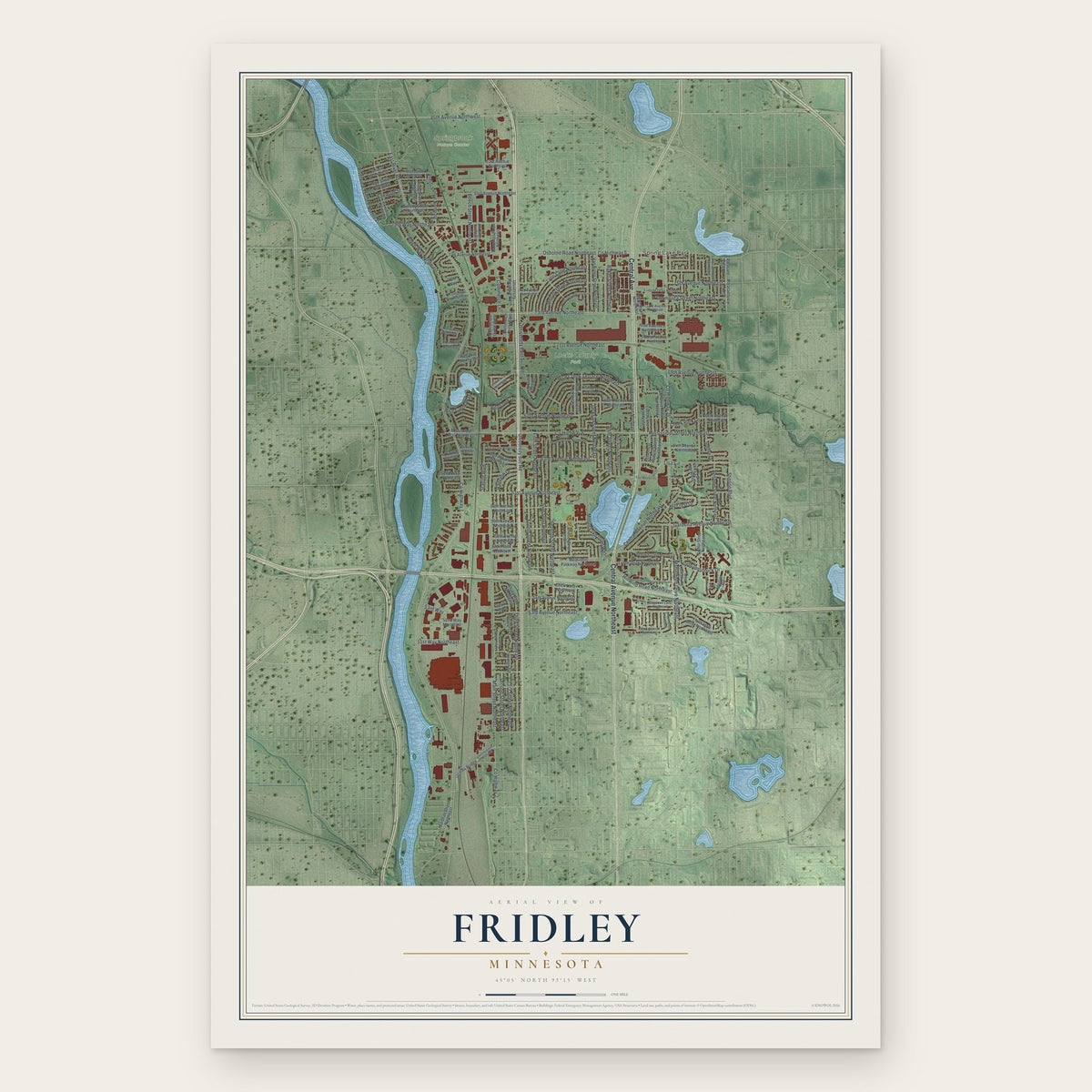 Fridley, Minnesota map print, the full design