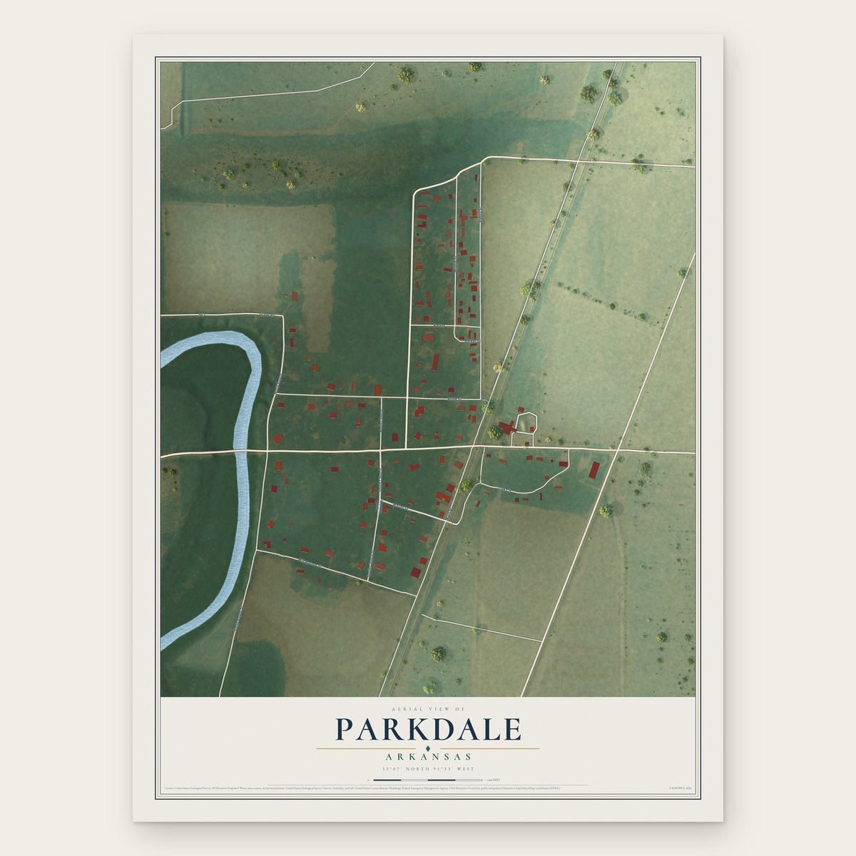 Parkdale, Arkansas map print, the full design