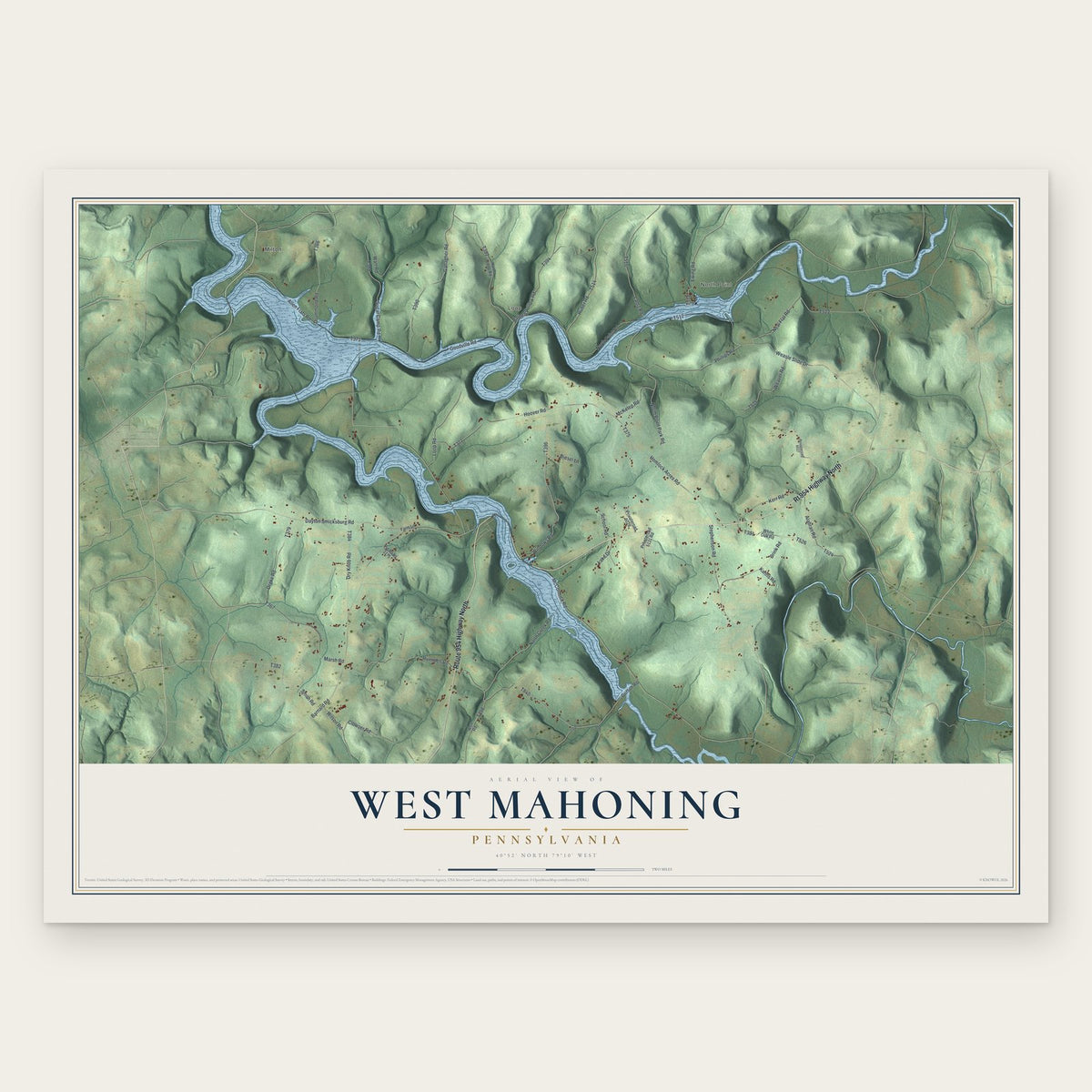 West Mahoning, Pennsylvania map print, the full design