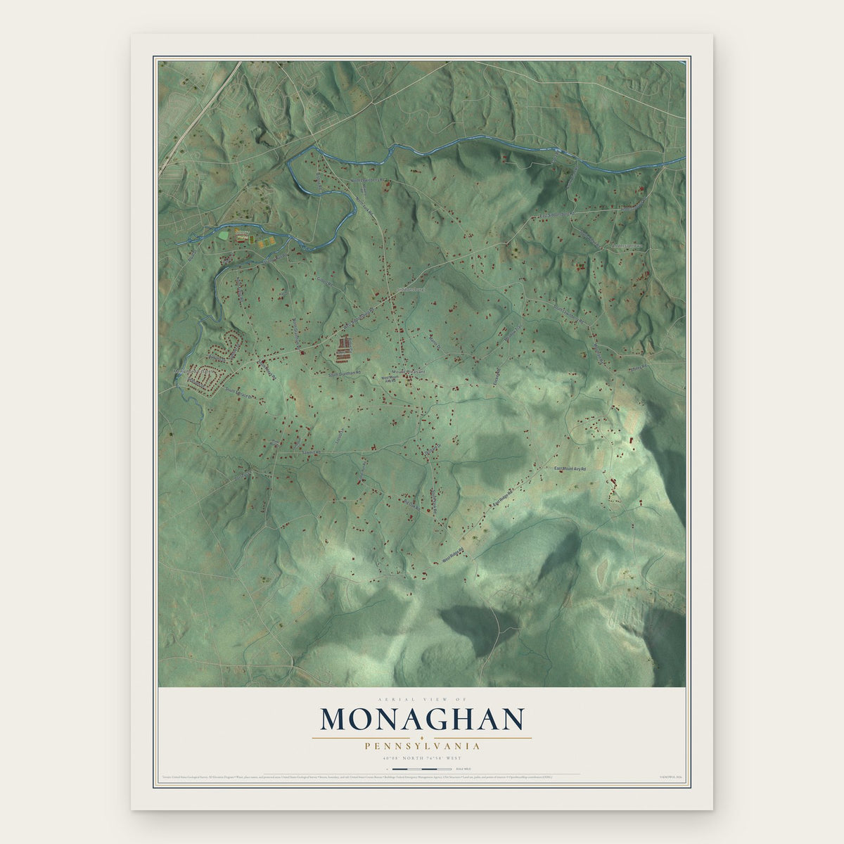 Monaghan, Pennsylvania map print, the full design