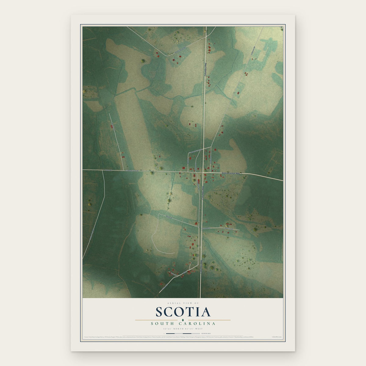 Scotia, South Carolina map print, the full design