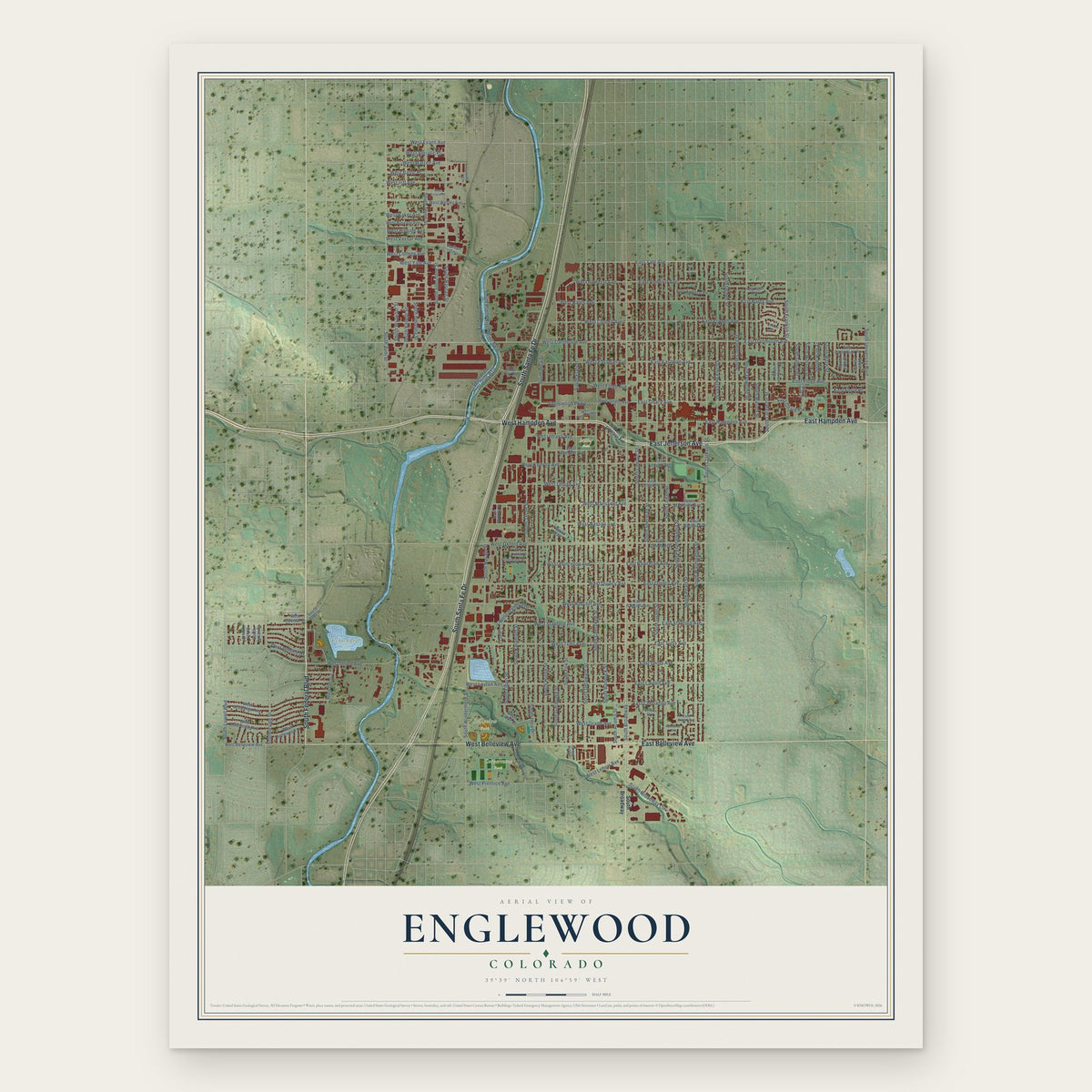 Englewood, Colorado map print, the full design