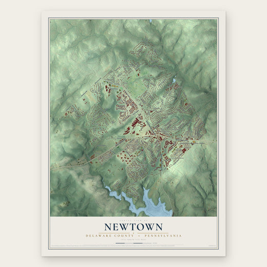 Newtown, Delaware County, Pennsylvania map print, the full design