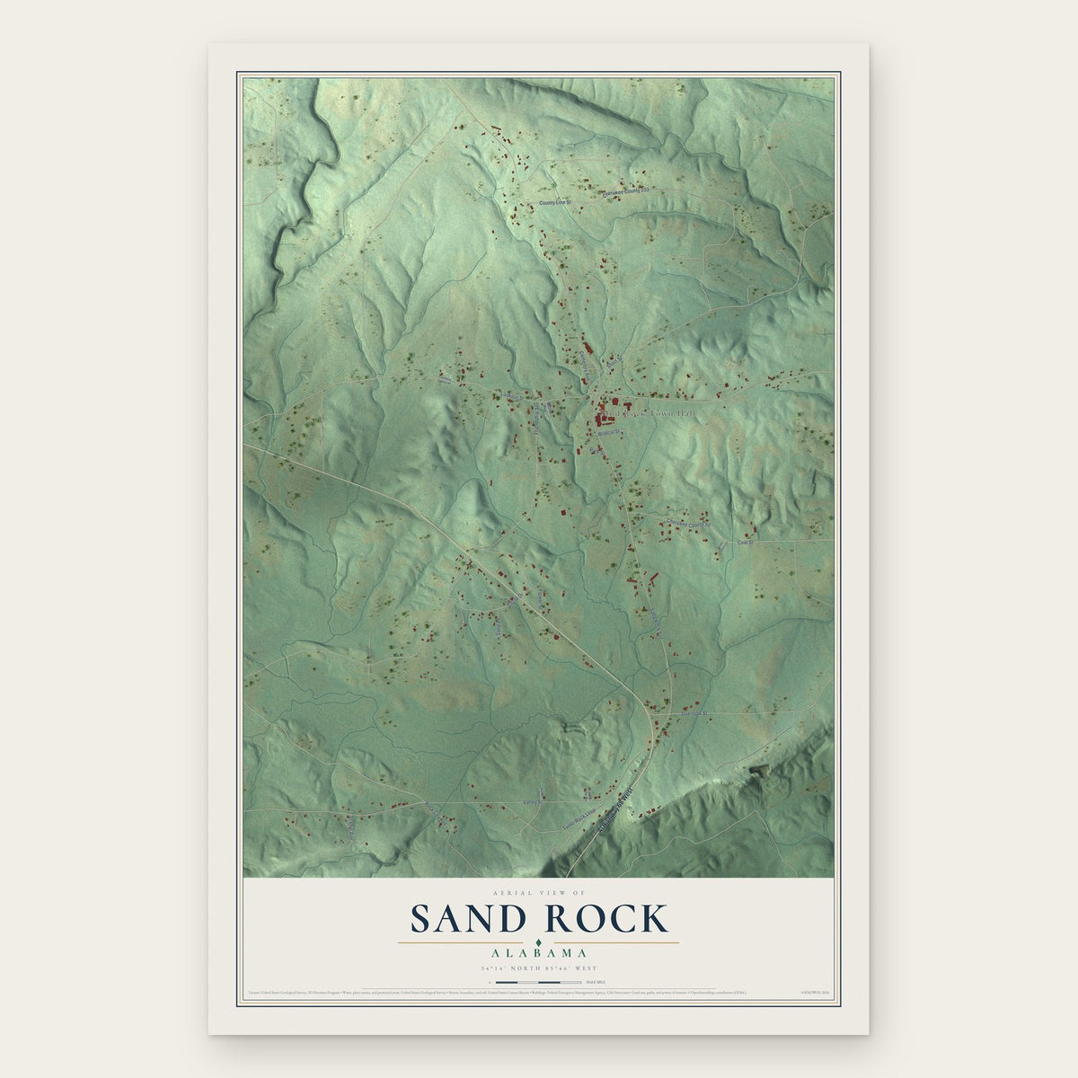 Sand Rock, Alabama map print, the full design