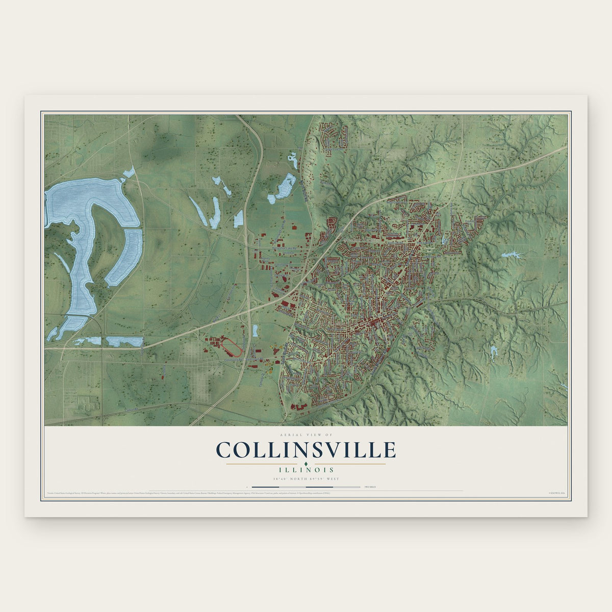 Collinsville, Illinois map print, the full design