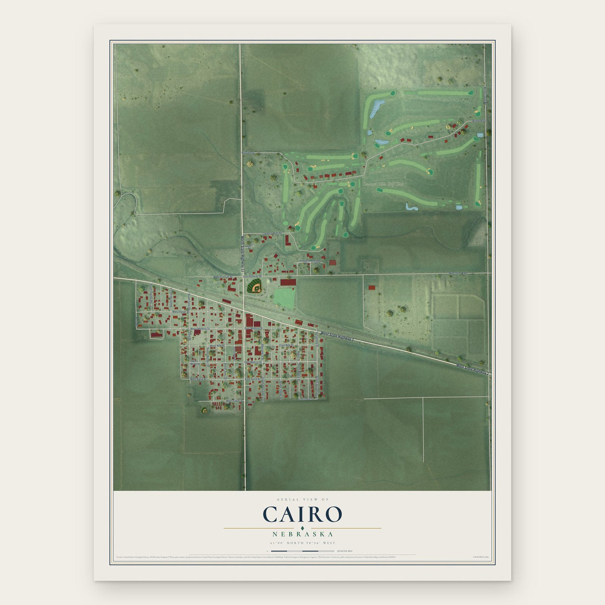 Cairo, Nebraska map print, the full design