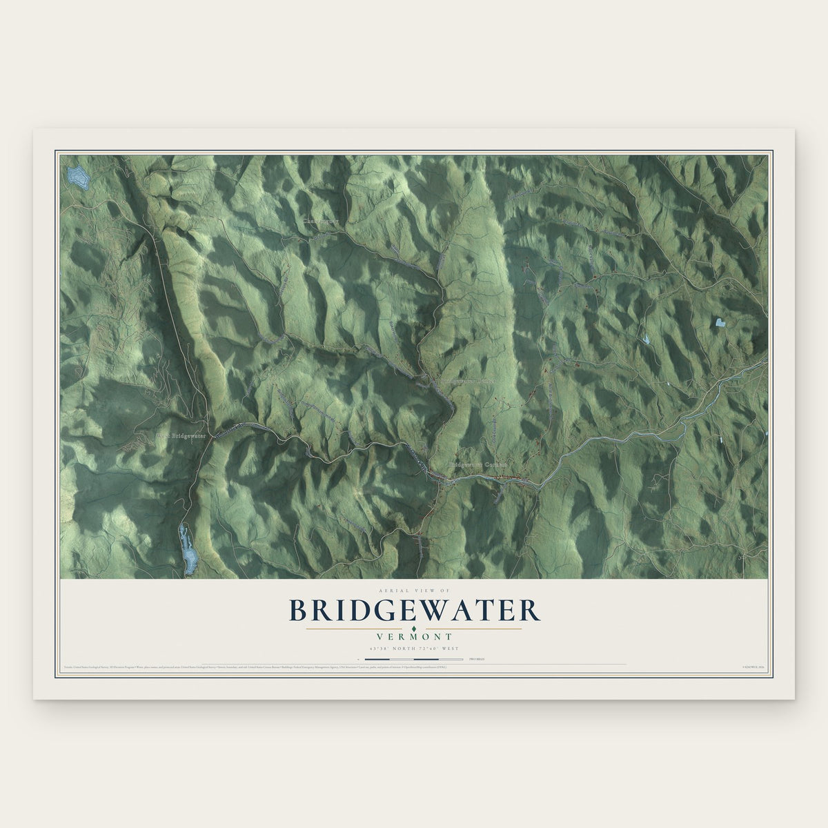Bridgewater, Vermont map print, the full design