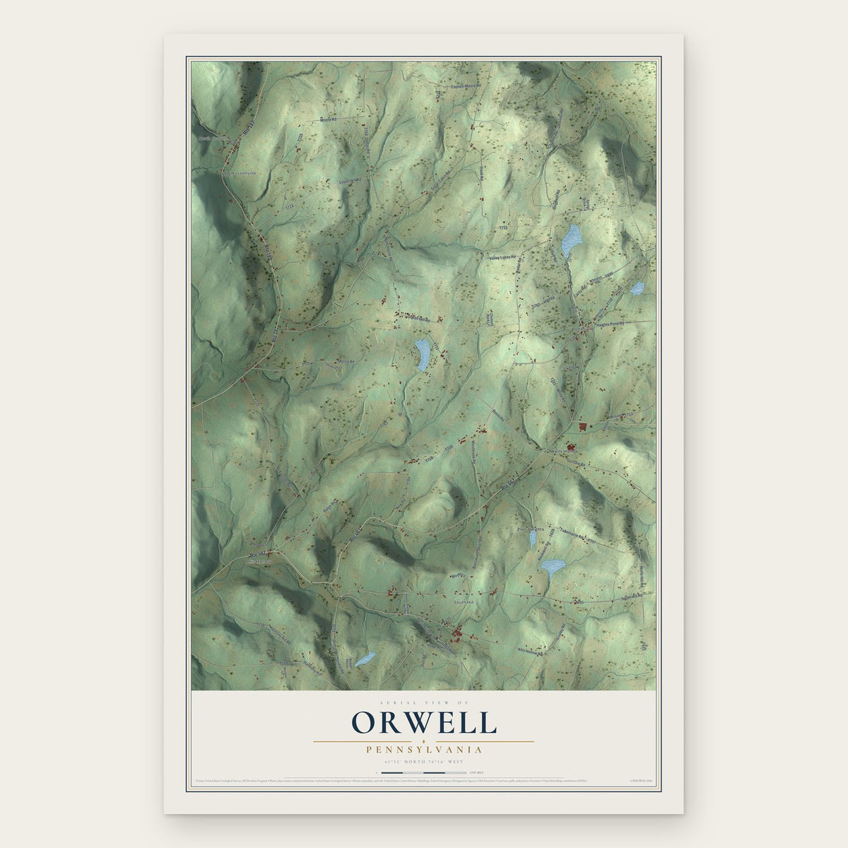 Orwell, Pennsylvania map print, the full design