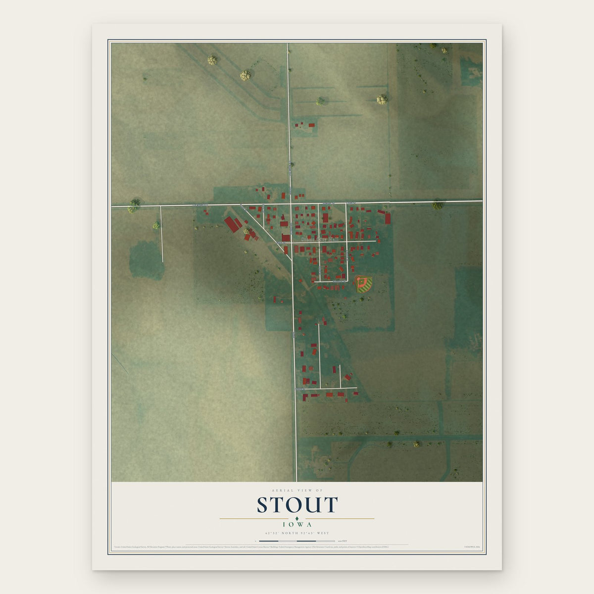 Stout, Iowa map print, the full design