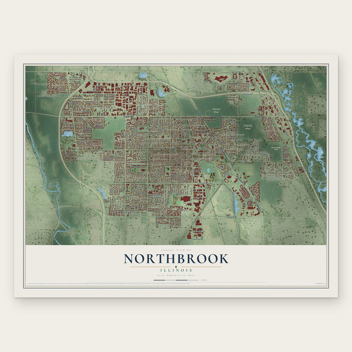 Northbrook, Illinois map print, the full design