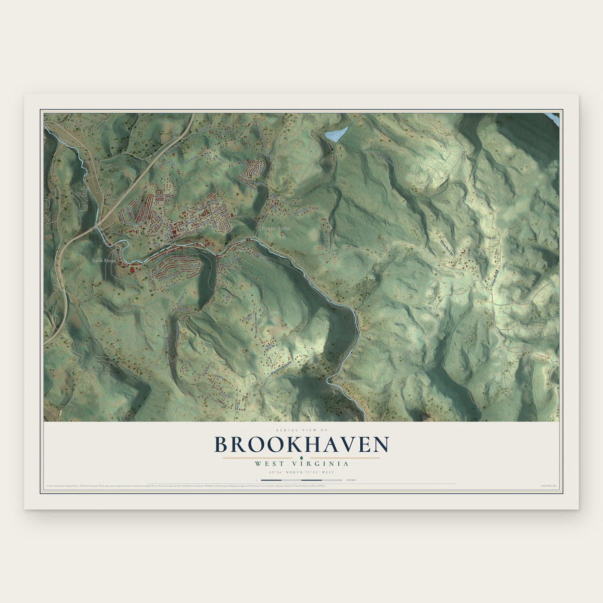 Brookhaven, West Virginia map print, the full design