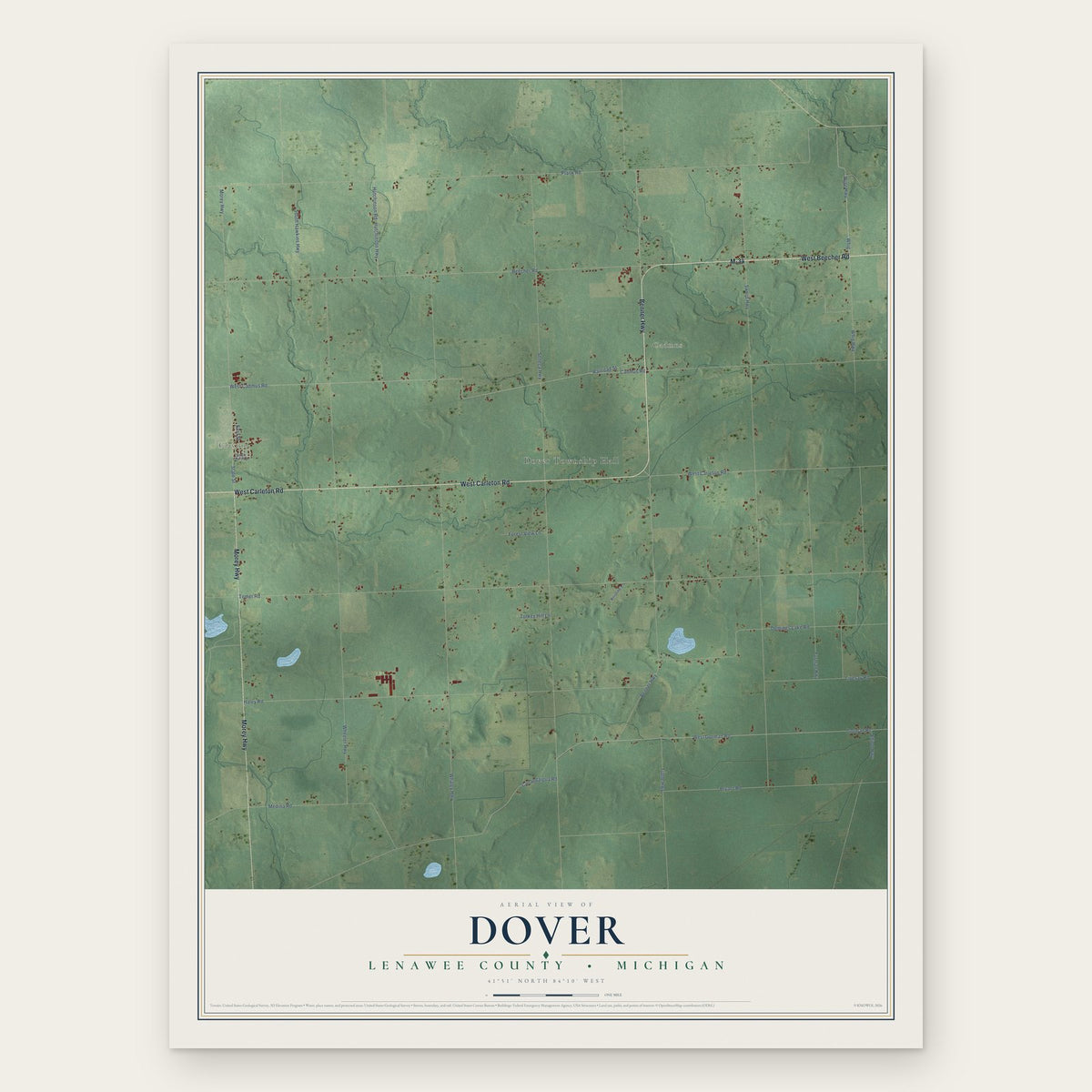 Dover, Lenawee County, Michigan map print, the full design