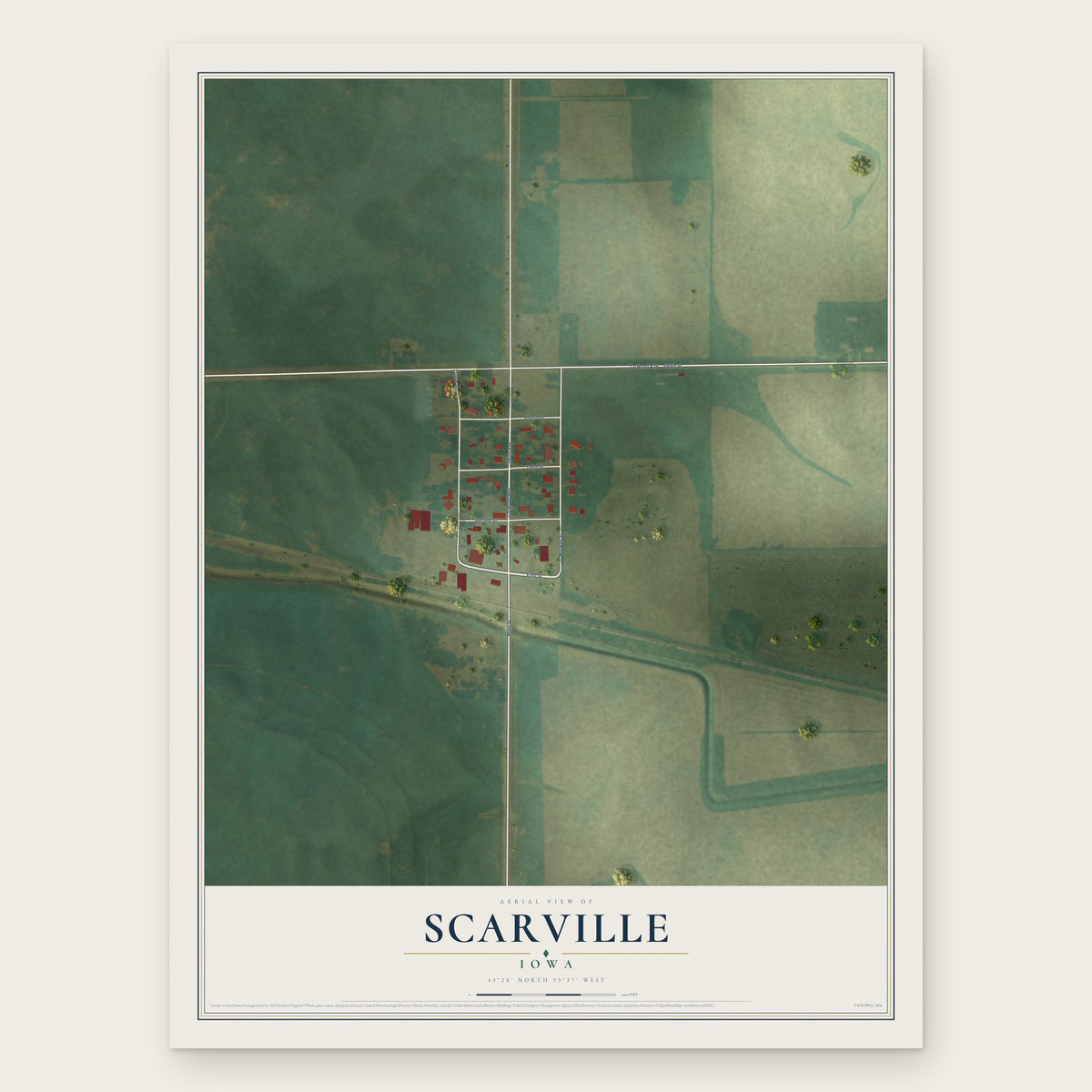 Scarville, Iowa map print, the full design